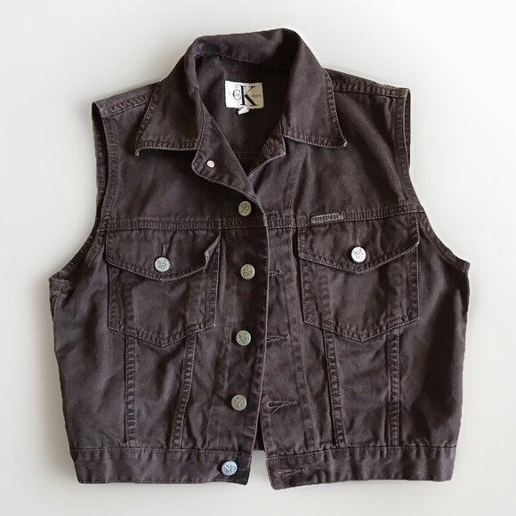 Vintage 90’s Brown Denim Button Up Calvin Klein Vest Size Small‎ - Picture 1 of 7